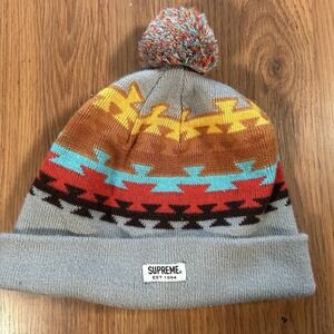 Supreme Santa Fe Beanie F/W 11 Aztec Knit Pom Pom Hat Red Blue One Size Rare